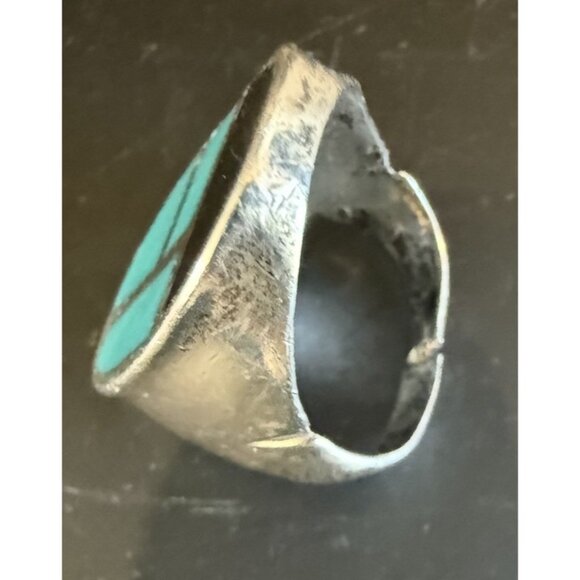 Vintage Sterling Silver Ring Size 6.5 Turquoise Onyx Southwestern Style READ - Picture 2 of 7